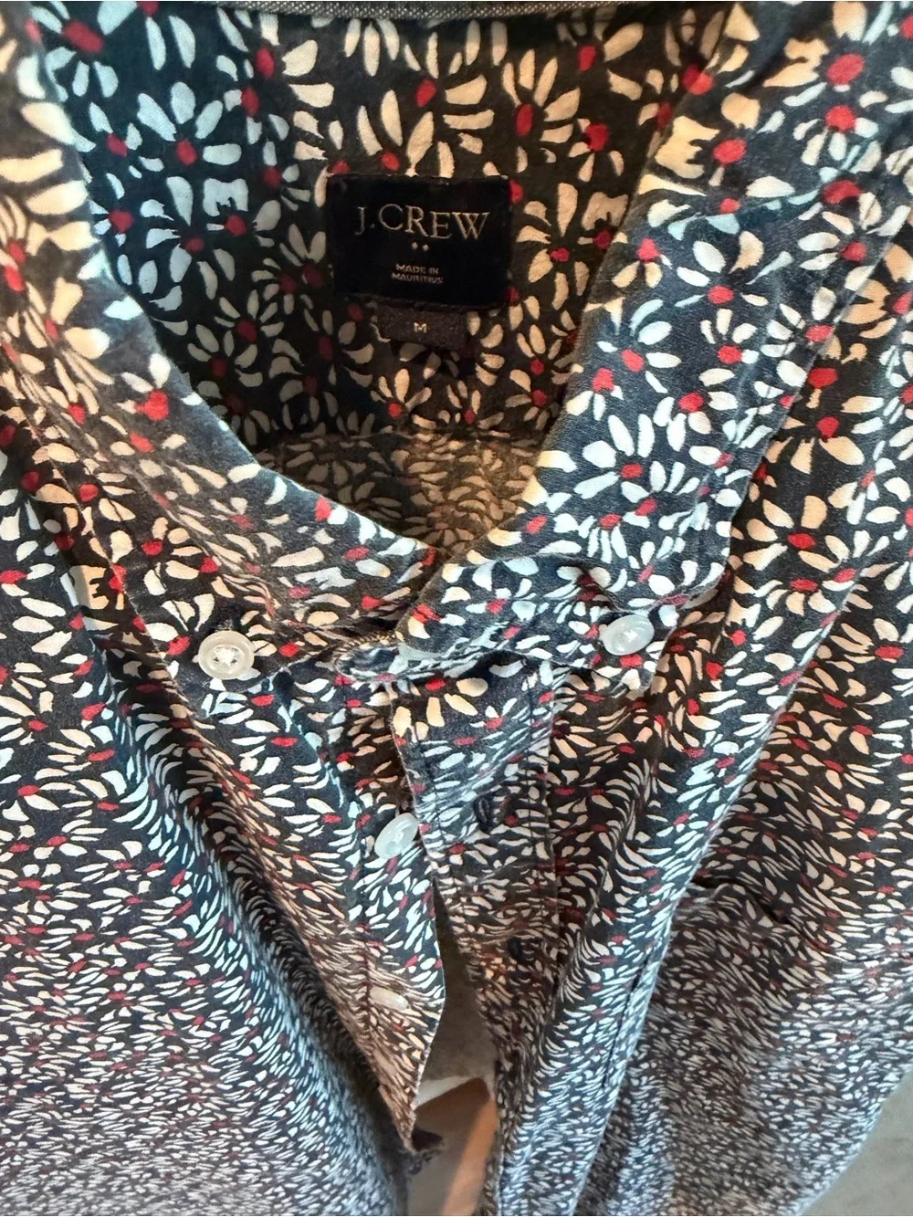 J. Crew Navy Short-Sleeve Button-Down with Small Floral Print